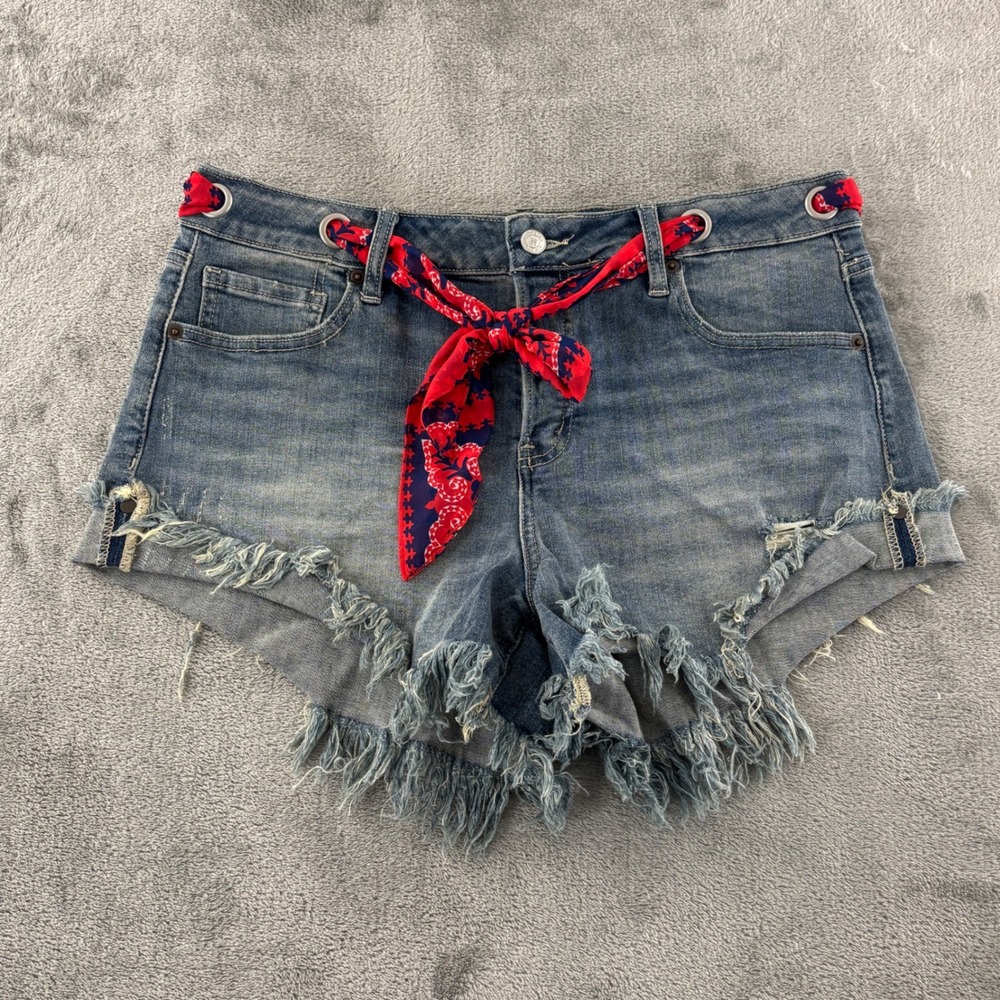 Altar'd State Denim Cutoff Short Womens 31 Medium Wash Frayed Scarf Belt 24020AS